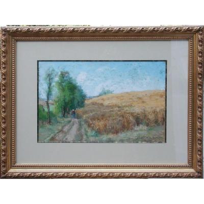 André Desfontaines "the Wheat Field" Pastel 28x42